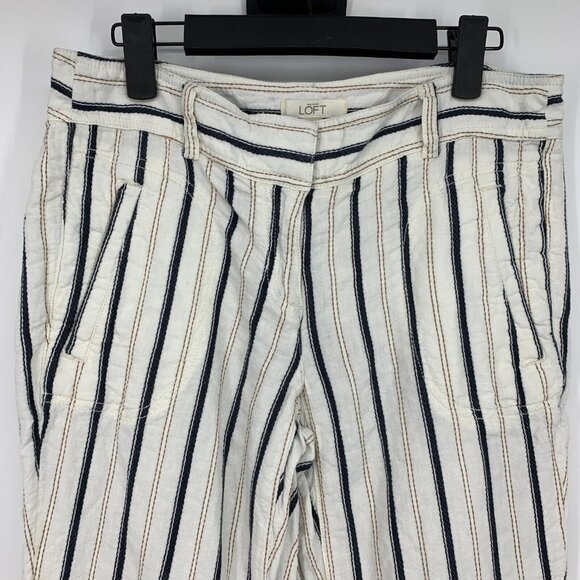 Ann Taylor LOFT Pants Linen Blend White Blue Stripe Skinny - Picture 2 of 8